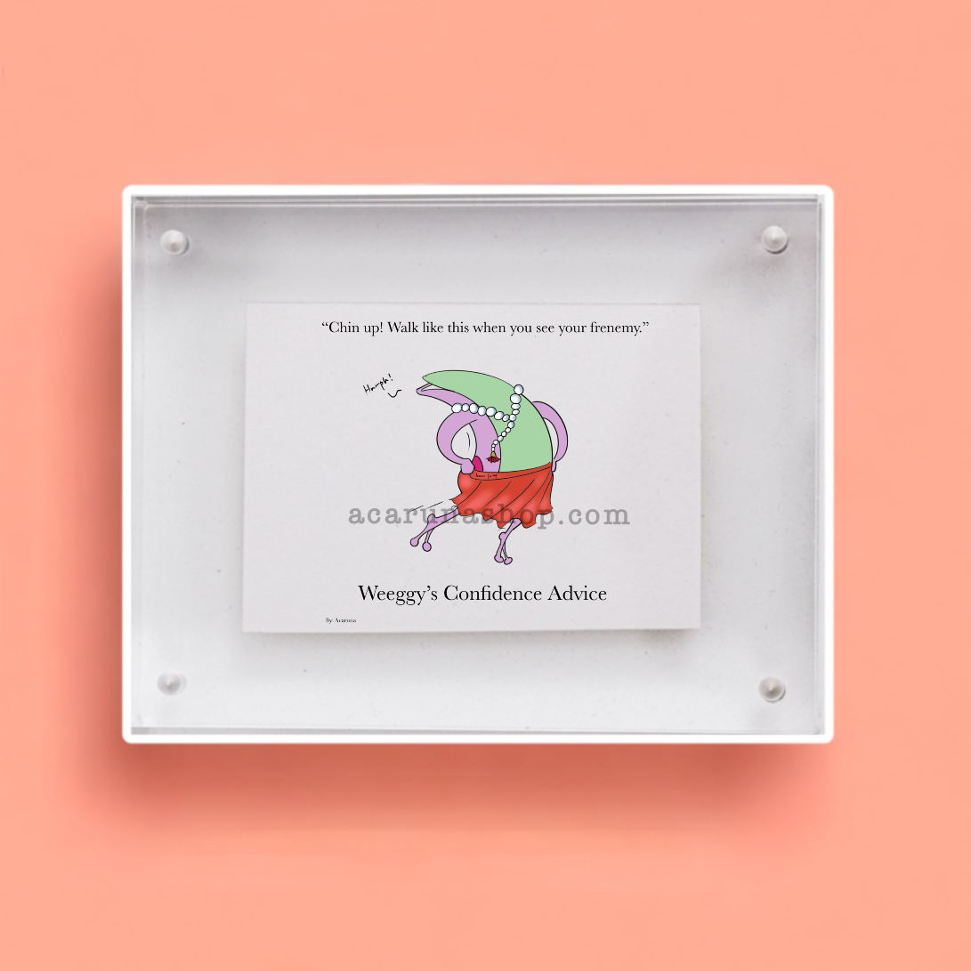 Acaruna's WEEGGY The Frog's digital art printed on items in low resolution examples preview.