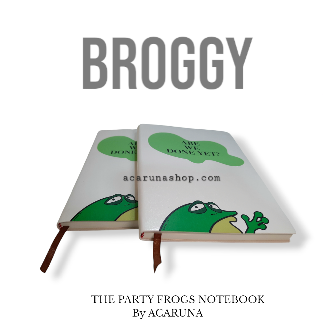 Acaruna's BROGGY frog's hard cover notebook. From The Party Frogs collection.