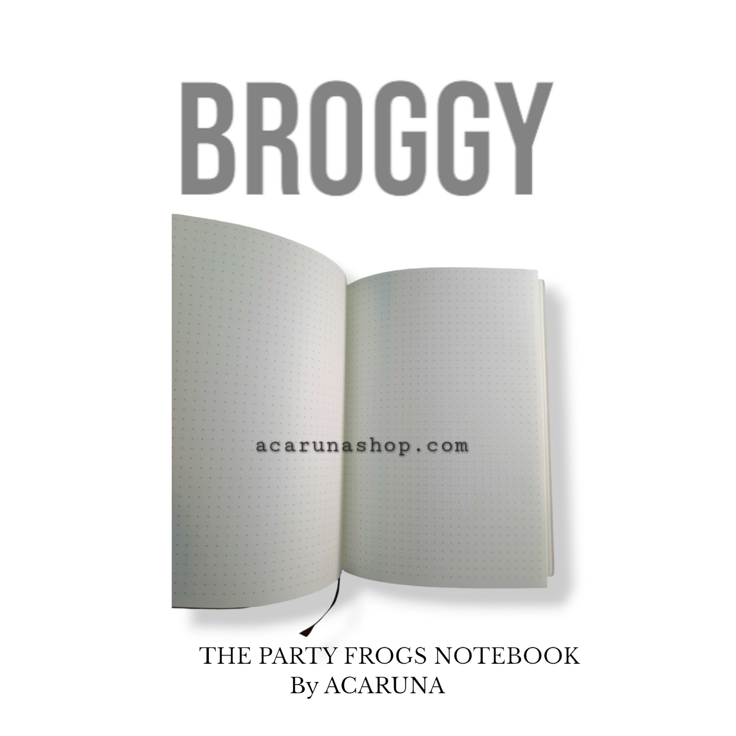 Acaruna's BROGGY frog's hard cover notebook. From The Party Frogs collection.