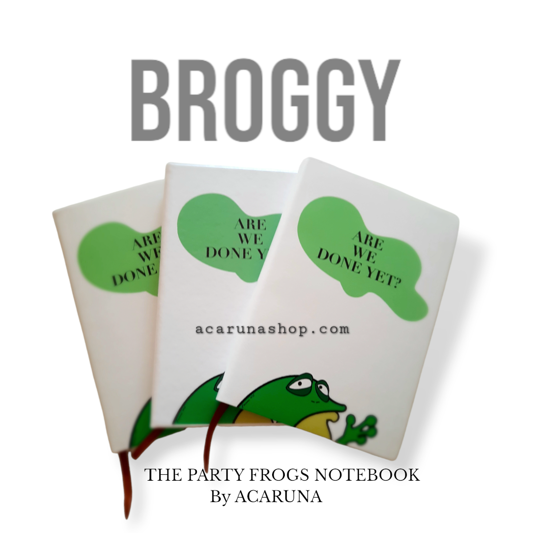 Acaruna's BROGGY frog's hard cover notebook. From The Party Frogs collection.